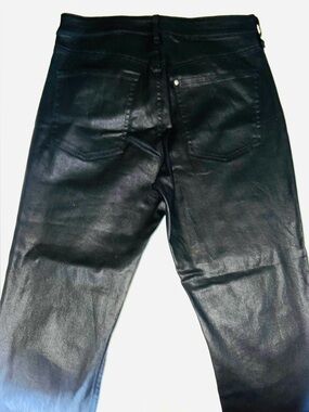 Black Faux Leather Jeans - Slim Straight
